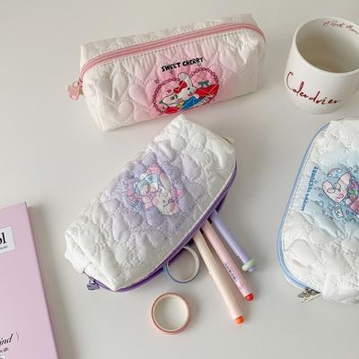 Water Resistant Quilted Pencil Case Polyester Pen Pouches Cosmetics Storage Bag For Students Women School Office Travel