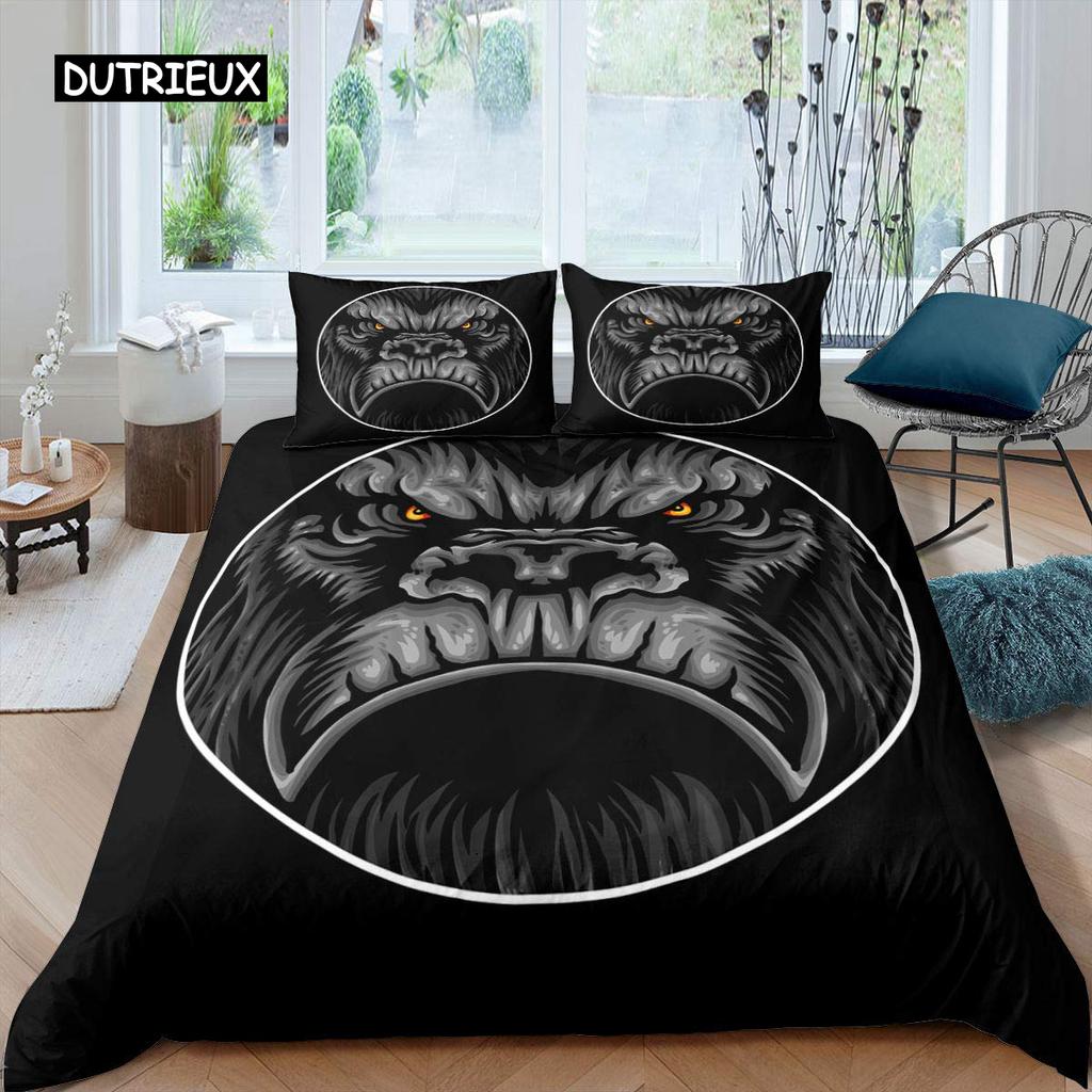 Orangutan Duvet Cover Cute Monkey Bedding Set Polyester Tropical Botanical Animal Print Comforter Cover