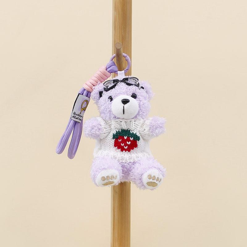 Cute Plush Bear Keychain Pendant With Goggles And Sweater Design For Collectors