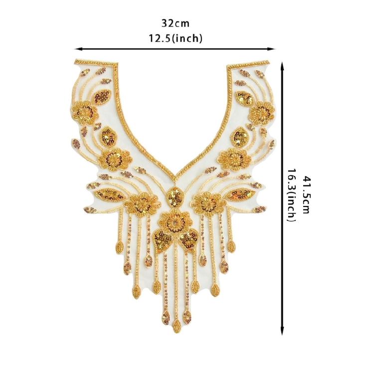 Embroidery Applique Sequins Beads Sew On Collar Patches Wedding Dress Applique For Wedding Dress Evening Gown Decoration