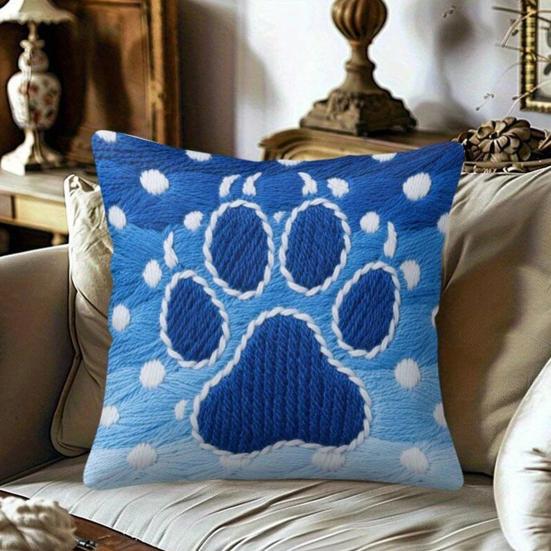 45x45CM Blue Paw Dotted Pillowcase Single Side Print Throw Pillow Cover Home Living Room Bedroom Sofa Bed Decorative Square Cushion Cover