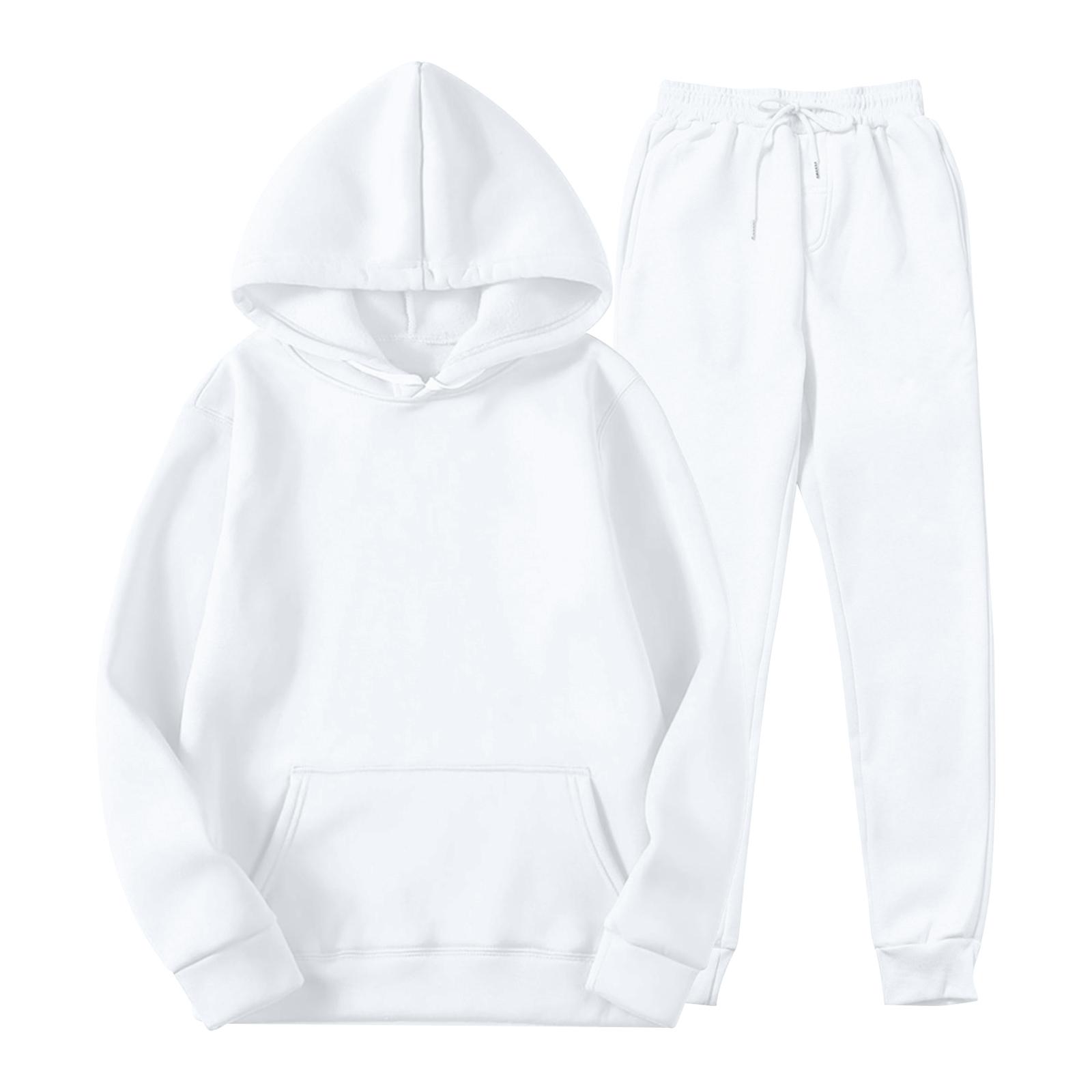 

Men s Winter Color Long-Sleeved Hooded Drawstring Sweatshirt And Sweatpants Suit XL білий