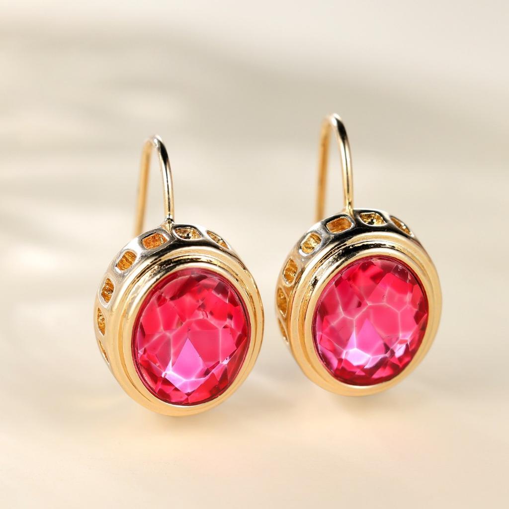 Color Gold Ruby Crystal Zircon Earrings Simple Jewelry Earrings for Women