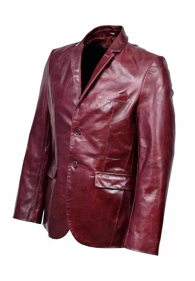 Lambskin Soft Red Men's Leather Blazer Handmade Stylish Formal Party Wear