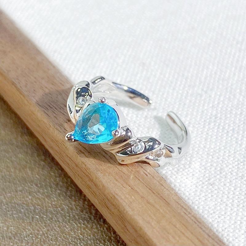 Light Luxury High-End Sea Blue Love Color Treasure Full Of Diamonds Zir*****Pen Ring Niche Exquisite Ring Woman