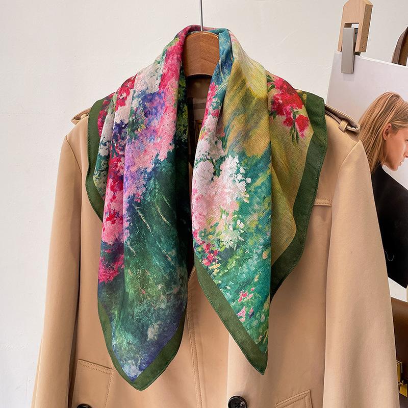 Ren Bomuld Dame Tørklæde Firkantet Foulard Dame Hals Hår Tørklæder Design Printet Hovedtørklæde Mode Pige Tørklæder 2023 Ny