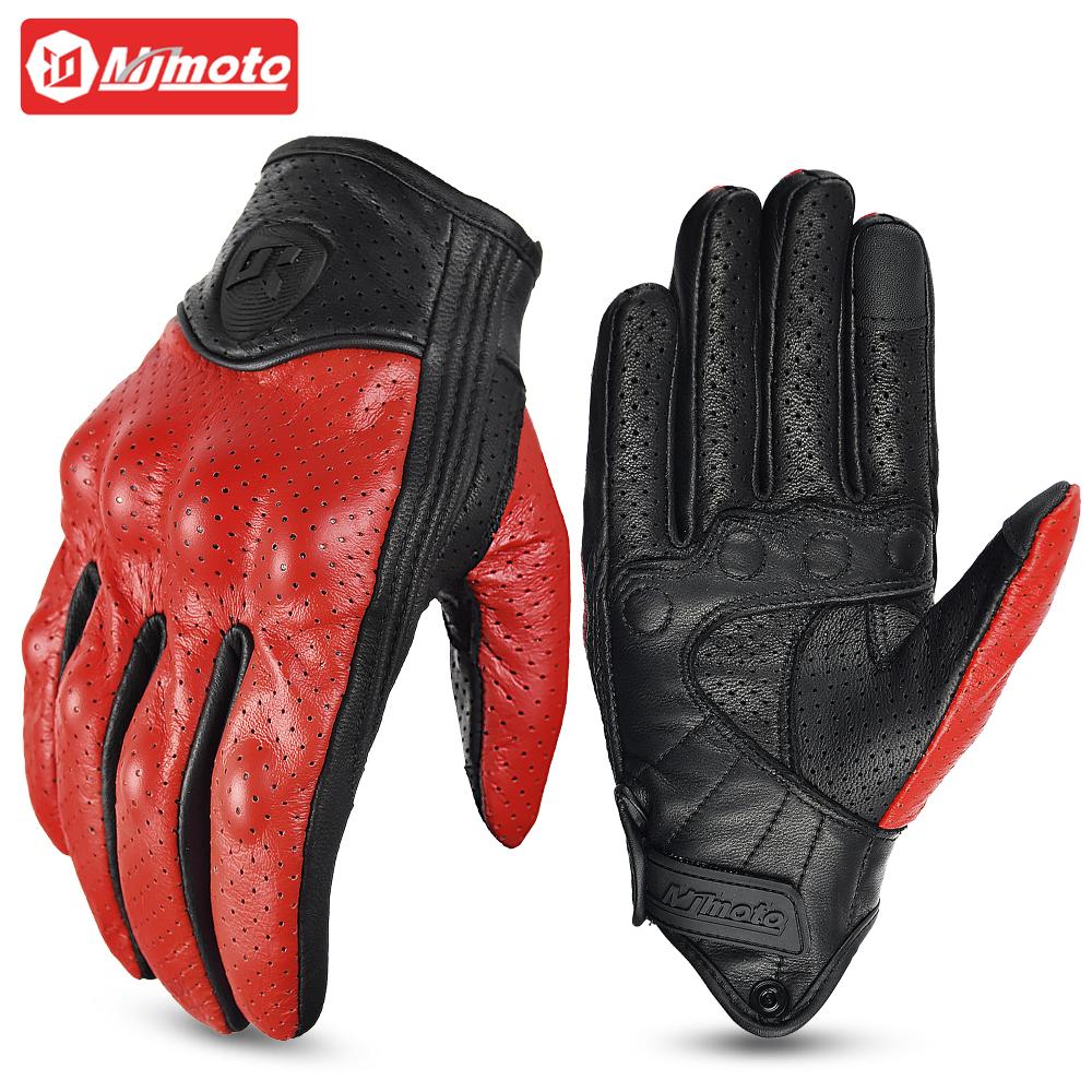 Summer Breathable Perforation Motorcycle Gloves Retro Leather Full Finger Touchscreen Built-in EVA Shell Casual Outdoor