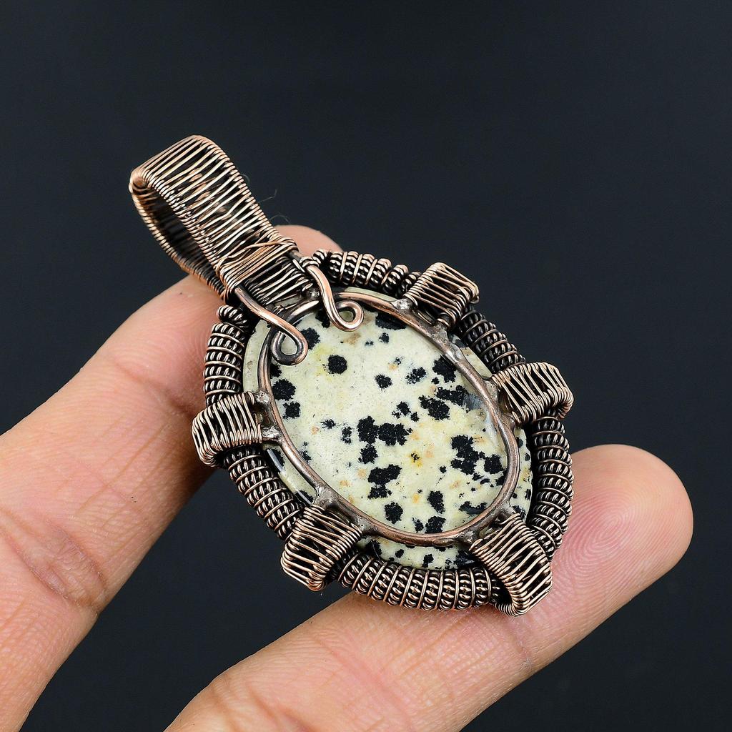 Dalmation Jasper Pendant, Handmade Gemstone Jewelry, 999 Copper Wire Wrapped Pendant Jewelry, Brand New Pendant Gifts For Mom