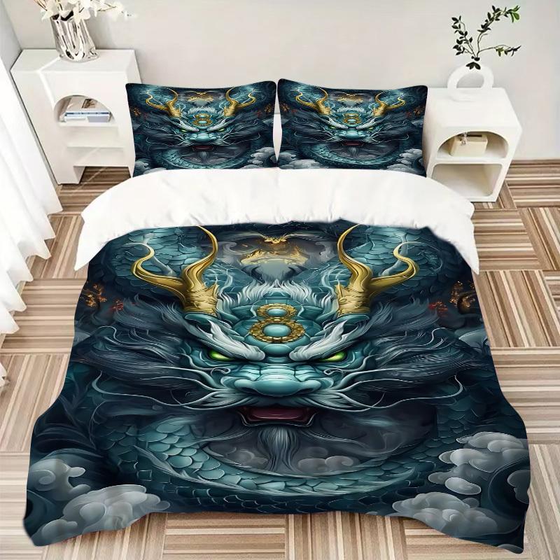3pcs Dragon Head Duvet Cover Set - Machine Washable, Includes 1 Cover and 2 Pillowcases, No Core Included Yy251013084