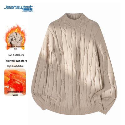 JEANSWEST Men's Pullover Semi-High Collar Thickened Knit Sweater