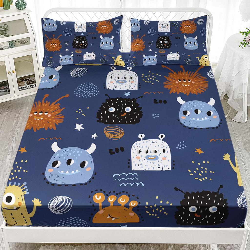 Cartoon Cat Pattern Bed Hat Three-Piece Digital Printing Bedding Bed Hat Three-Piece Set Children And Adults
