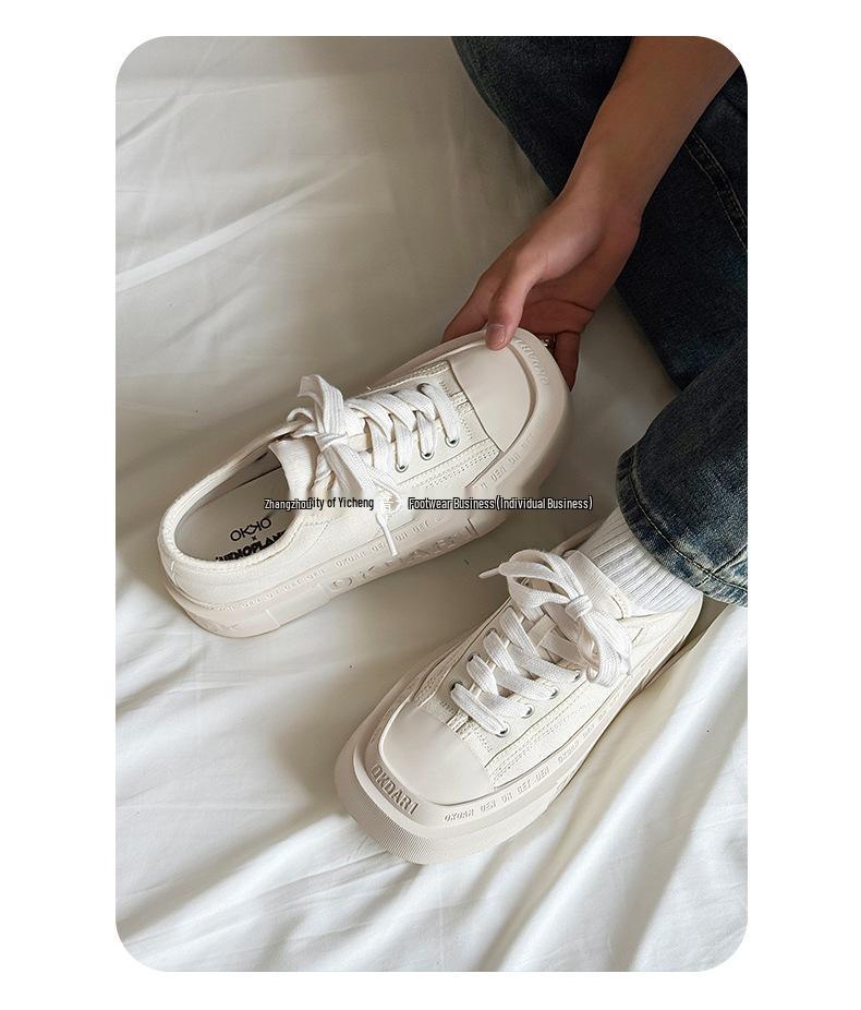 Fan Chengcheng Style: Square Toe Thick Sole Canvas Shoes - Unisex Casual Height-Increasing Sneakers