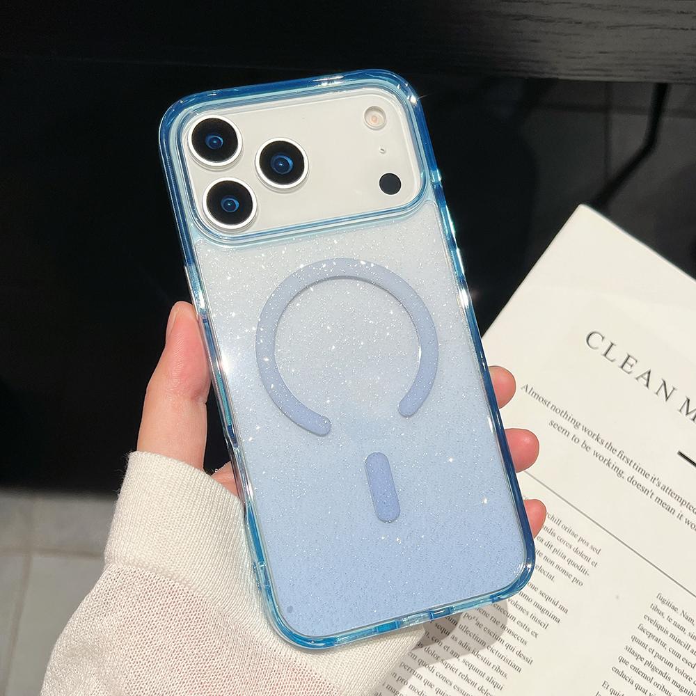 Bling Glitter 17 Pro Max Magnetic Clear Case for IPhone Air 16 15 14 13 Pro Max 17Pro Ins Wireless Charging Gradient Soft Cover
