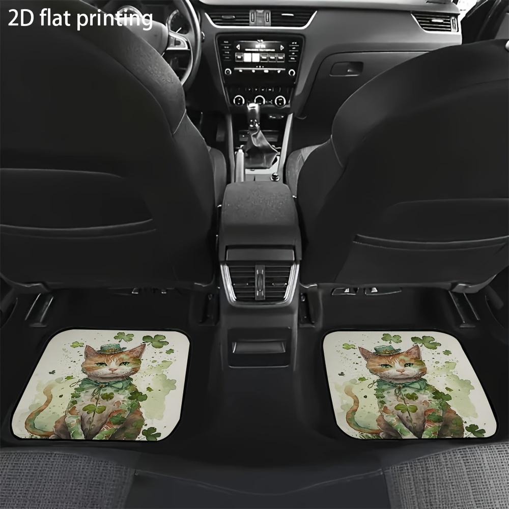 4pcs Car Floor Mats, St. Patrick's Day Cat Pattern Design, Universal Fit For Front And Rear Seat Vehicle Accessories, Material,