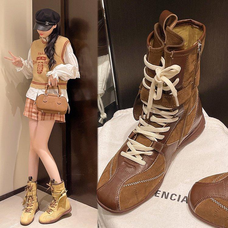 Мода Ретро На шнурівці Жіночі боксерки Дизайнерська мода Все поєднується Повсякденні Рувней Ботильйони до щиколотки Жіночі на масивних підборах Спортивні лицарські чоботи Леді