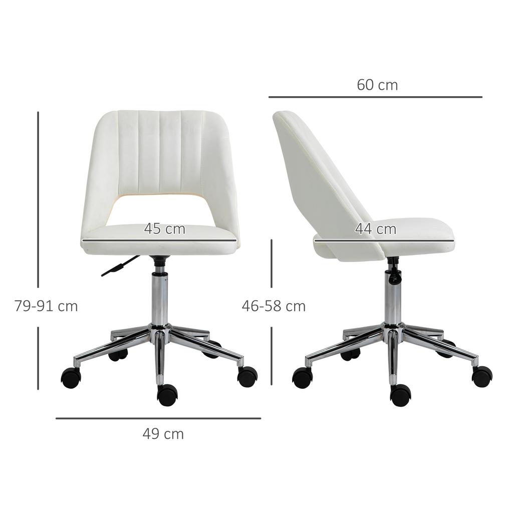 Armless Velvet-Feel Office Chair - Cream White