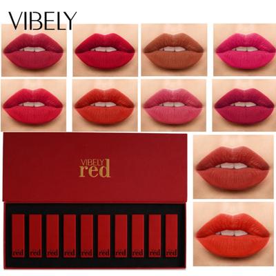 VIBELY Red Lips, Honey, Red Matte Fog Surface, Long -lasting Waterproof Lipstick, Ten -color Gift Box Set
