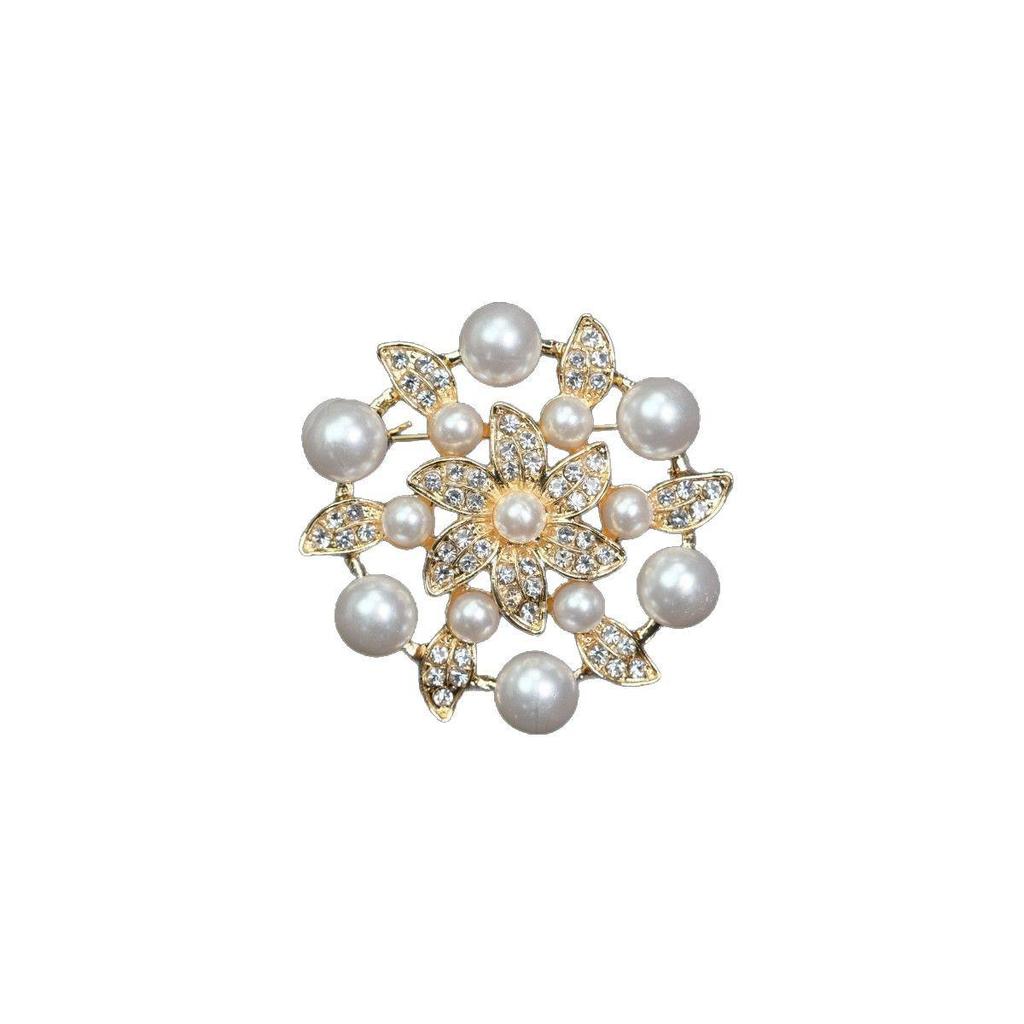 Elegante Doppellagige Blatt-Blumen-Perlenbrosche - Hochwertige Modeanstecknadel für Anzüge und Accessoires