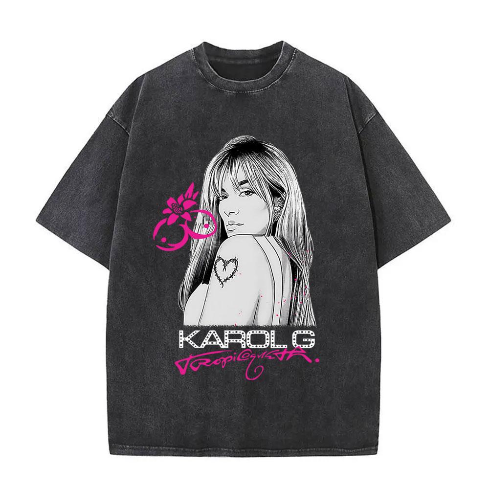 

Singer Karol G Tropicoqueta Latina Foreva Album Merch Washed Tshirt Men Women Fashion Tshirt Tops Unisex Cotton T Shirts S