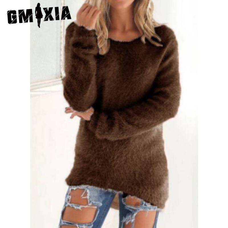 GMXIA Women's Fashion Casual Solid Color Print Autumn Winter Long Sleeve O-Neck Loose Sweaters