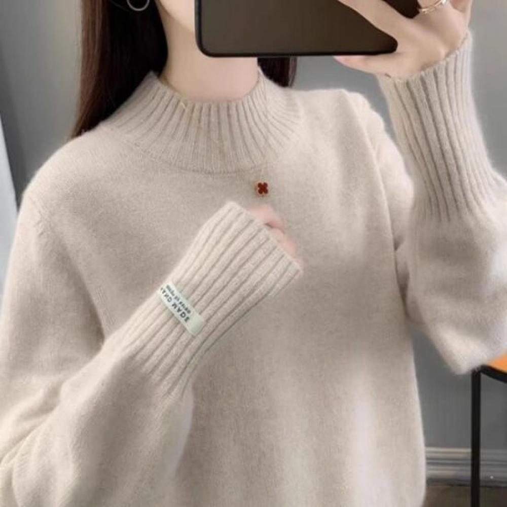 Navava Women Daily Mock Neck Long Sleeve Knit Tee Nk3443