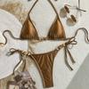 Women's Bikini and New Camisole Triangle Set, Shiny Brown Swimsuit, Two-piece Push Up Swimsuit