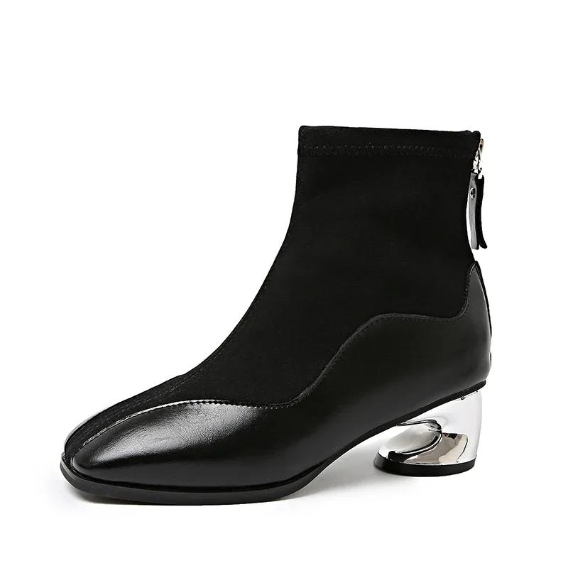 Fashion Square Toe Suede Ankle Boots Back Zipper Suede  Shoes Winter 2024 Trend New Chelsea Boots Party Pumps Banquet Daily Commute
