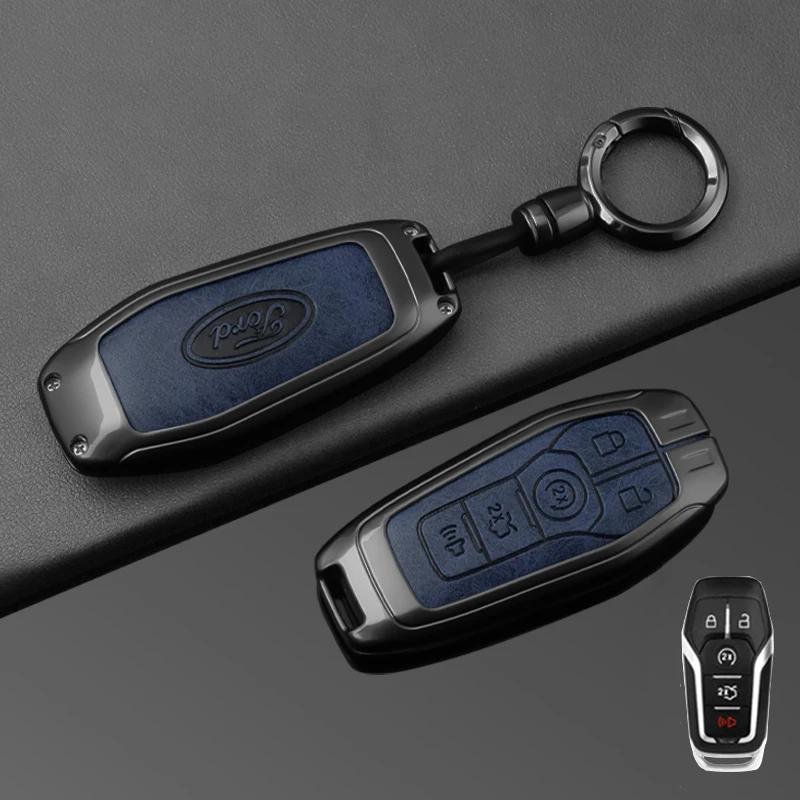 Autoaufkleber Ford Zinklegierung Leder Auto Schlüsselhülle Abdeckung Schutzschale Für Ford Fusion Mondeo Mustang F-150 Explorer Edge 2015