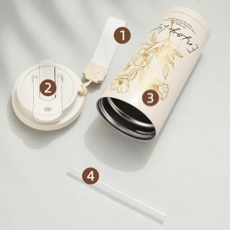 Taza Termo de 500ml Taza de Café Aislada Termo de Acero Inoxidable Taza Frío/Calor Taza de Doble Pared con Pajita Taza de Viaje Térmica para Hielo
