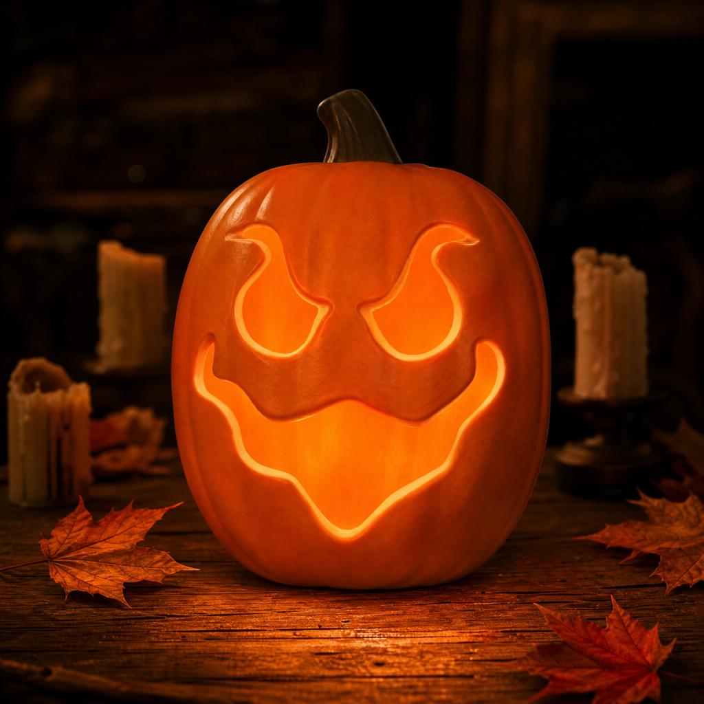 Blown Molded Halloween Pumpkin Decoration with Glowing Cutout Design for Party Decor