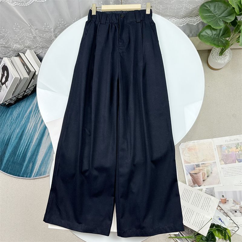 

Wheat Series Lyocell Cotton! High Waist Slimming Simple Elegant Loose All-Match Navy Blue Casual Drape Wide Leg Pants Women Navy blue S