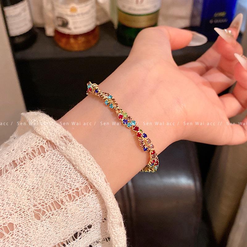 Stacked Wearing Color Dopamine Zircon Bracelet Women's Light Luxury Niche Design Twist Kink Exquisite Bracelet Jewelry