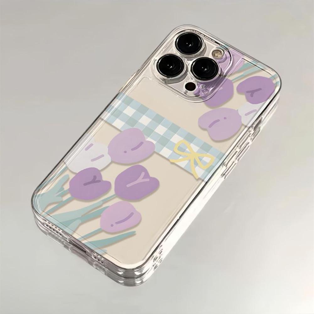 Pink Tulip Cartoon Rabbit  Phone Case for IPhone 16 17 Pro Max 15 14 13 12 11 Pro Max 16 15 14 Plus Transparent Shock Proof Case