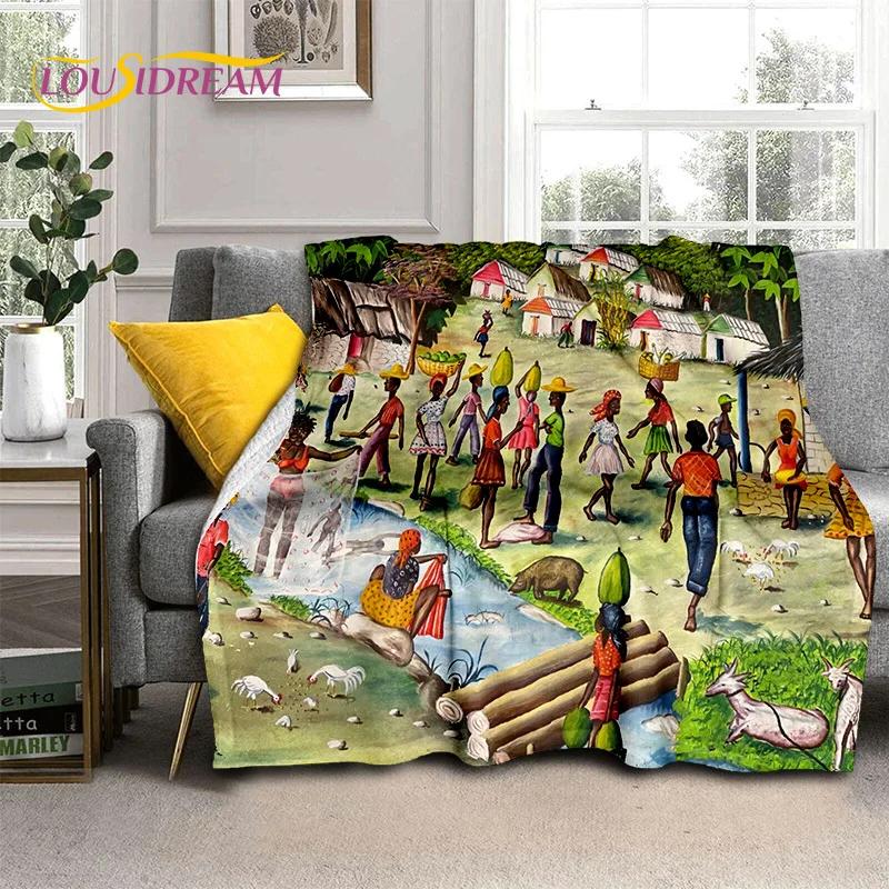 Cartoon Africa Ethiopian Custom Painting Art Soft Flannel Blanket for Bed Bedroom Sofa Picnic,Throw Blanket for Outdoors Leisure