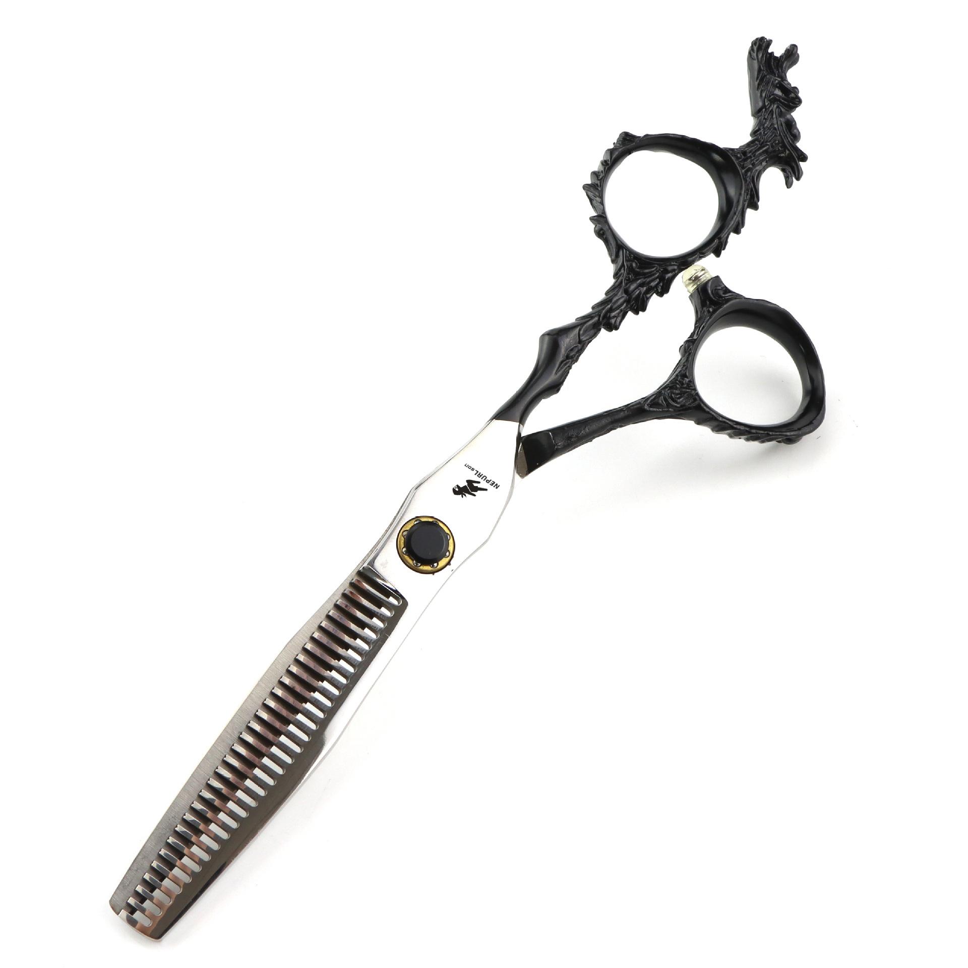 

6.0 Inch Semi-Black Tail Dragon, Nepson Personality, Hair Scissors, Hair Scissors, Flat Cut Tooth Scissors, Thin Cut 6.0inch black bearing tail dragon teeth shears