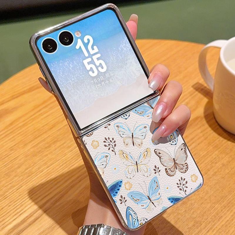 Line Butterfly Pattern Case For Samsung Z Fold 7 6 5 Luxury Hybrid 3in1 Leather Skin Plating Folding Phone Cover For Samsung Z Fold7 Fold6 Fold5