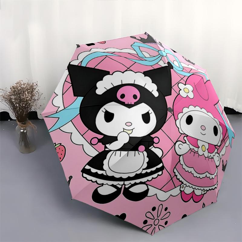1pc My Melody & Kuromi Princess Edition Umbrella: Automatic Open/Closed, Foldable Design, Outdoor Use, Festival Gift for Fans, Travelers, Daily Use.T0