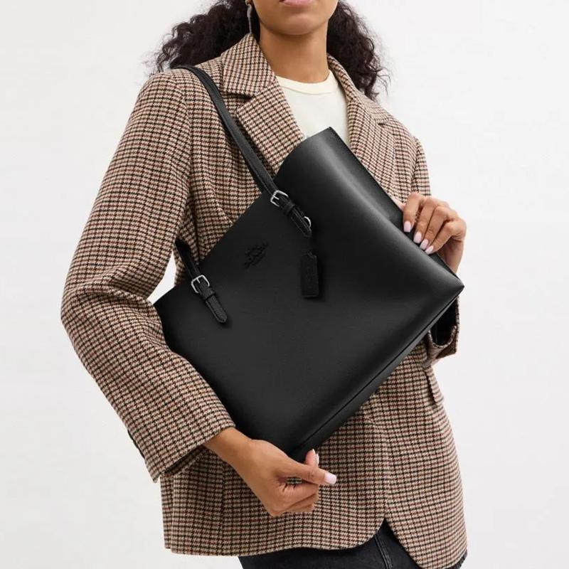 Coach Mollie Brand Logo Zipper Closure Tote Bag Tote Bag Shopping Bag Handbag Cowhide Shoulder Bag 34 Women's Black