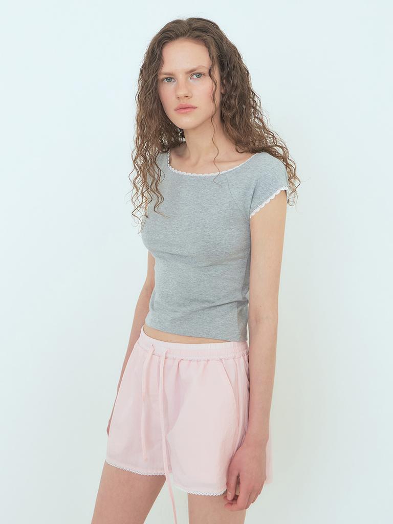 ETMON Lace Trimming T-Shirt Melange Gray
