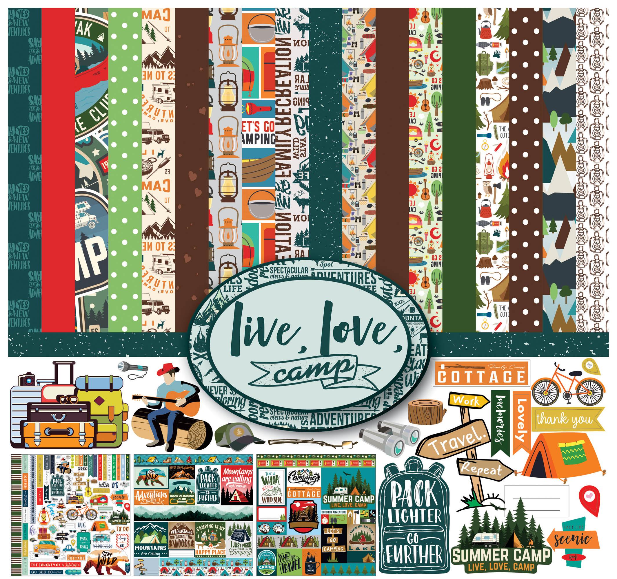 

Inkdotpot Camping Theme Collection, двухсторонний набор бумаги для вырезок, картон, 12 x 12 дюймов, 16 страниц 12 x12 зелёный