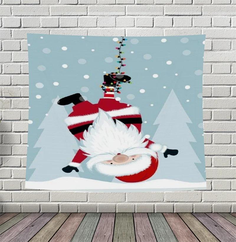 Cartoon Santa Claus Pattern Tapestry Home Bedroom Living Room Wall Decoration Christmas Theme Tapestry