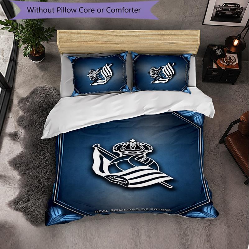 Biancheria da Letto a Tema Real Sociedad FC Set 3 Pezzi Copripiumino Biancheria da Letto Decorativa Per Camera Teen Decorazione Casa