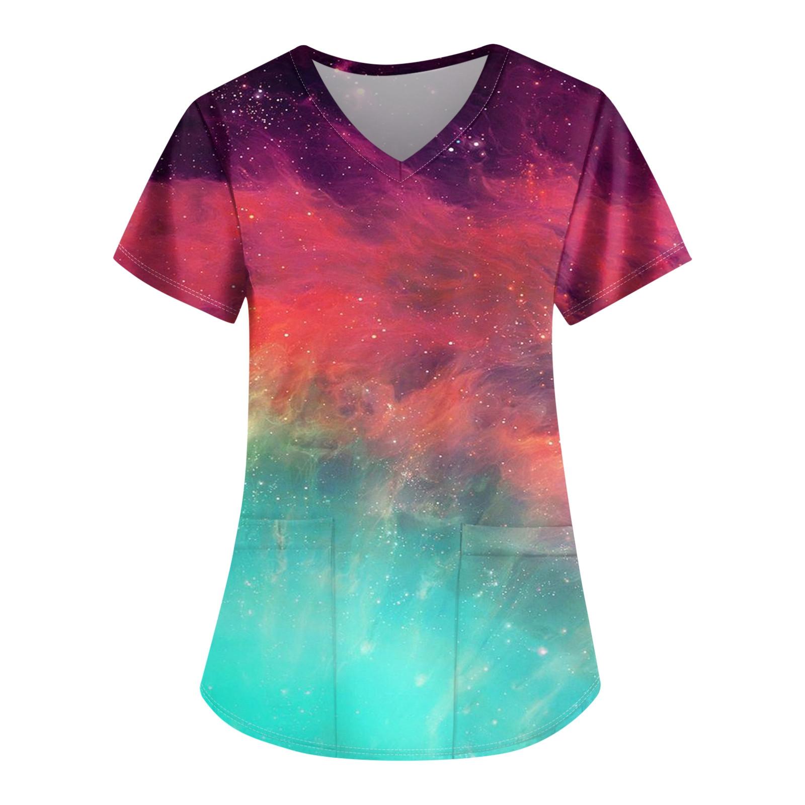 

Женские топы с короткими рукавами и v-образным вырезом с принтом, рабочая блузка с карманами XXXXL