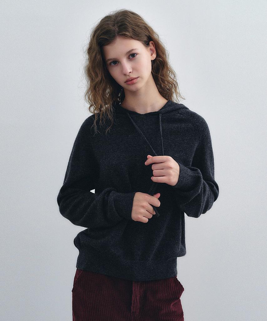 LOEIL Plain Wool Hooded Knit - Charcoal