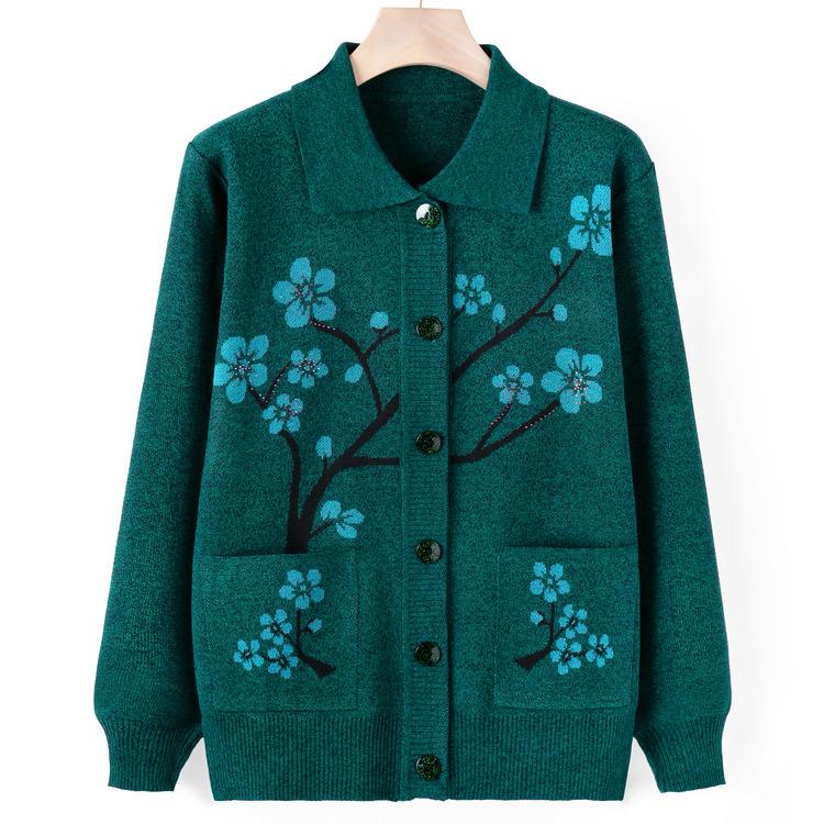 Sweater Jacket Women's Autumn Mom Knitted Sweater Cardigan Top Grandma Casual Lapel