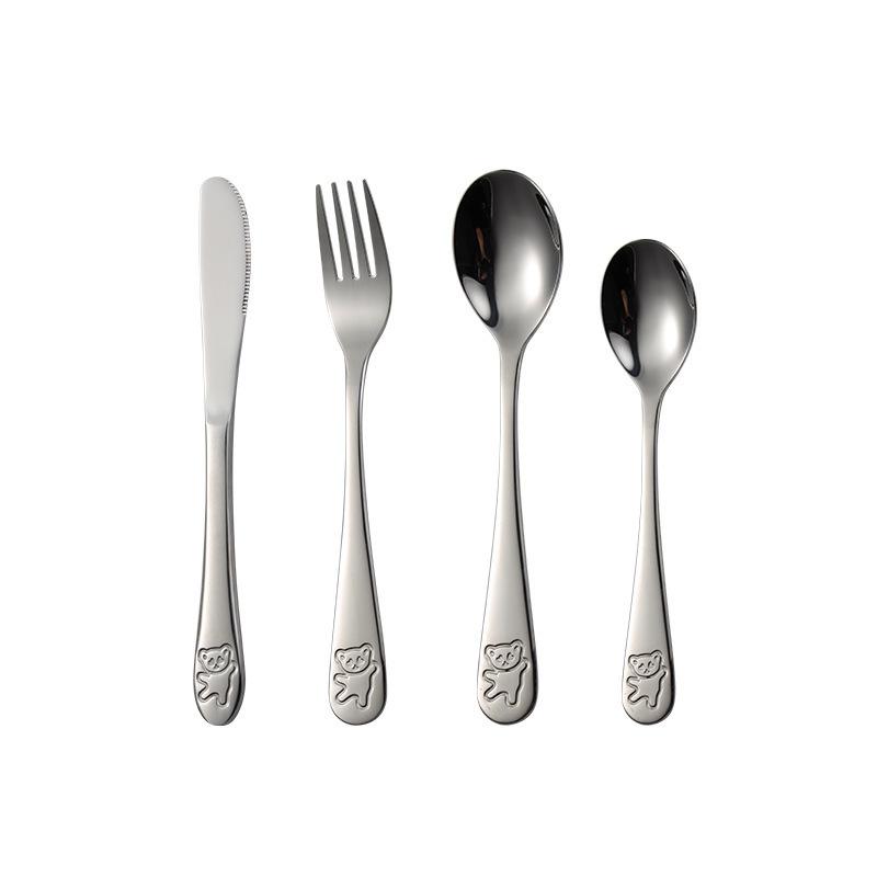 1pcs Children Stainless Steel Cutlery Dinnerware Cute Cartoon Bear Kid Tableware Dining Lunch Western Spoon Fork Knife