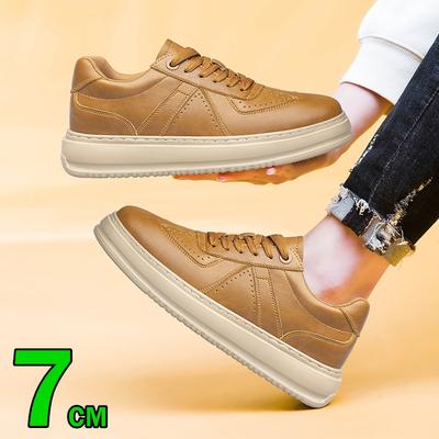 Men's Genuine Leather Casual Elevator Shoes Height Increase 7CM Sneakers Fashion Breathable Comfortable Lift Sports White Shoes