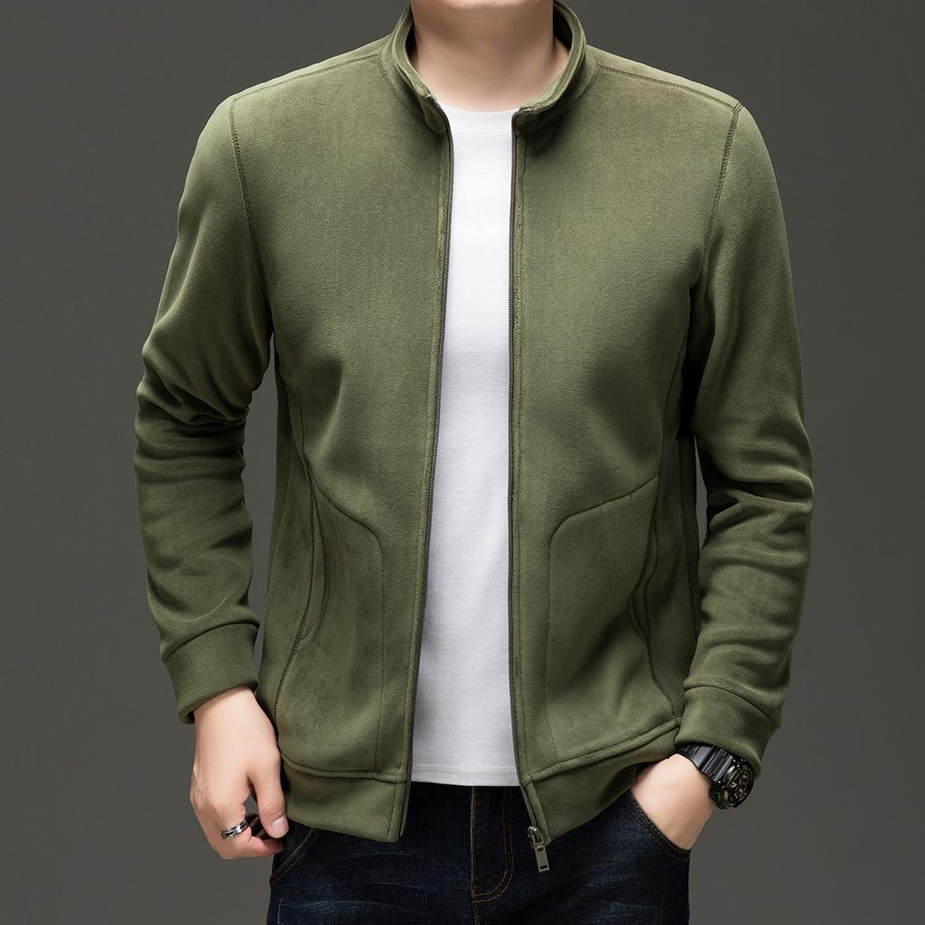 New Aoziflee Men's Sweatshirt Stand Collar Cardigan Jacket Autumn and Winter Solid Color Casual Men's Warm Fleece Jacket