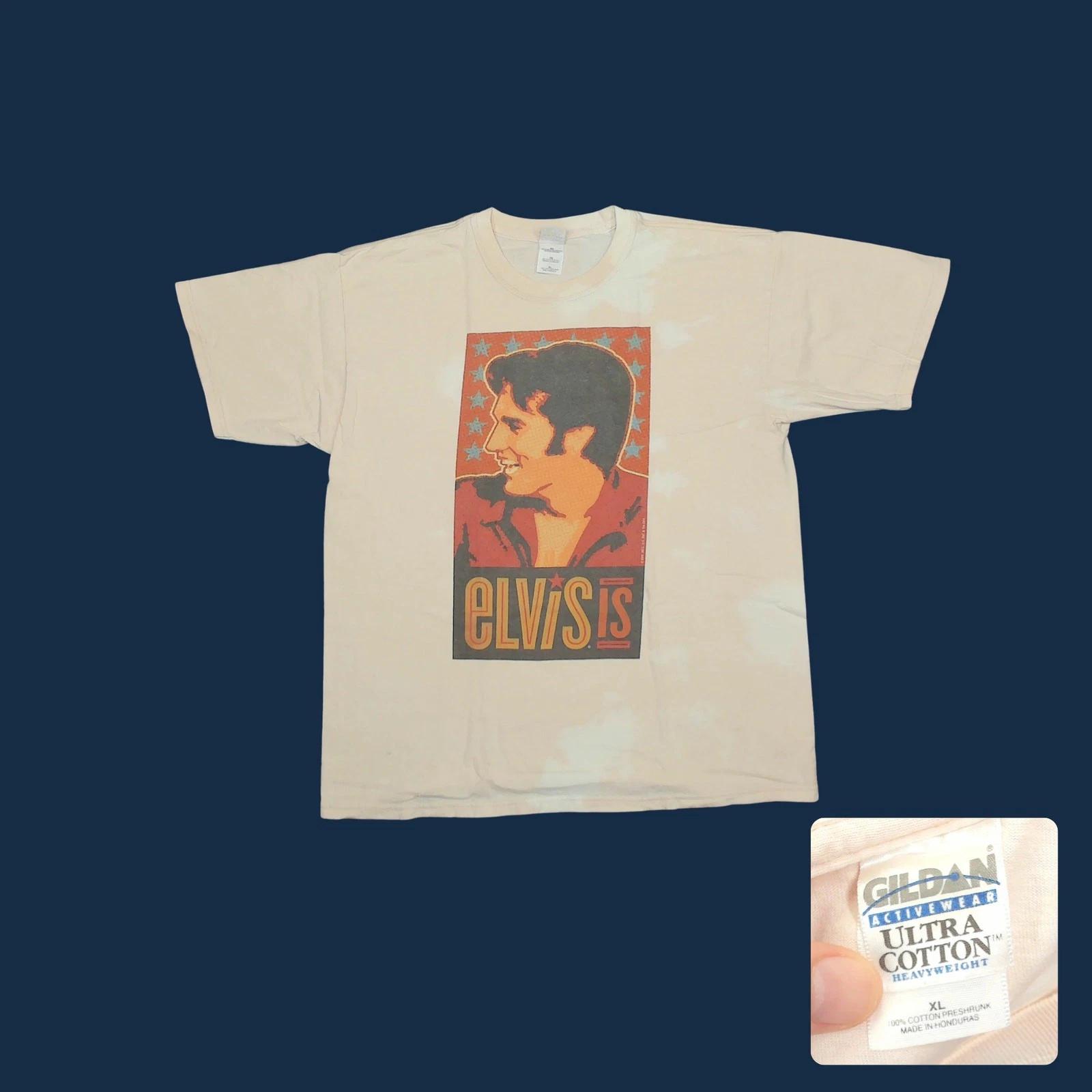 

Elvis Presley Y2K Bleach Tie Dye Graphic T Shirt Peach Oversized XXL S