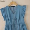 ZANZEA Women Elegant V-Neck Casual Ruffles Short Sleeve Summer Dress